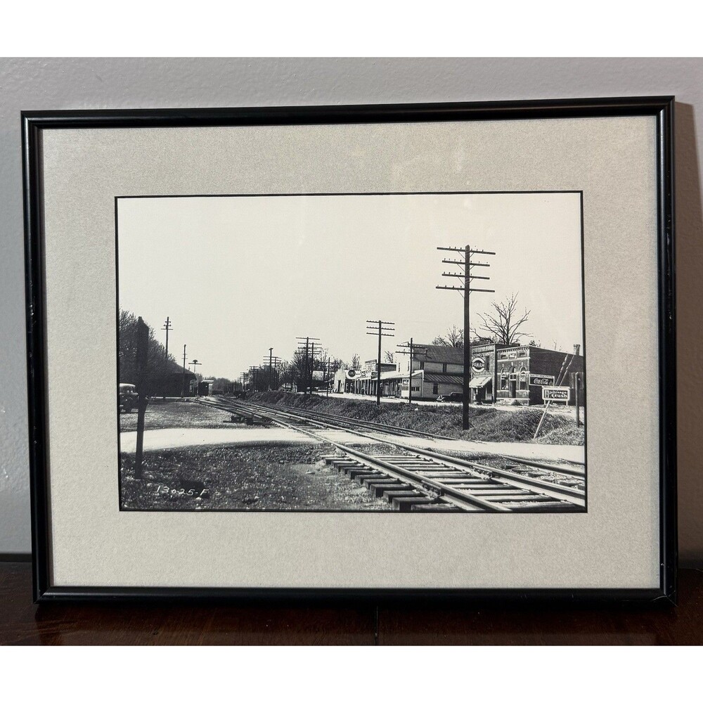 Framed Black & White Railroad Tracks Street Scene Photo Print #13025-F